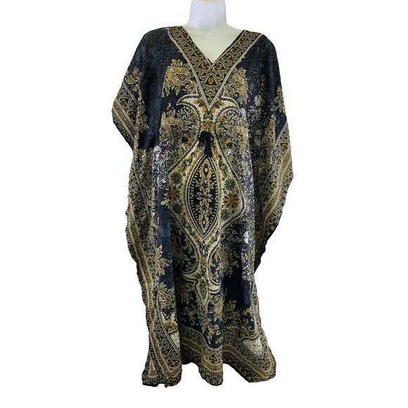 BOGO Cute Options Kaftan Rayon Paisley Gray Yellow Drawstring Waist Free Size - Picture 1 of 12